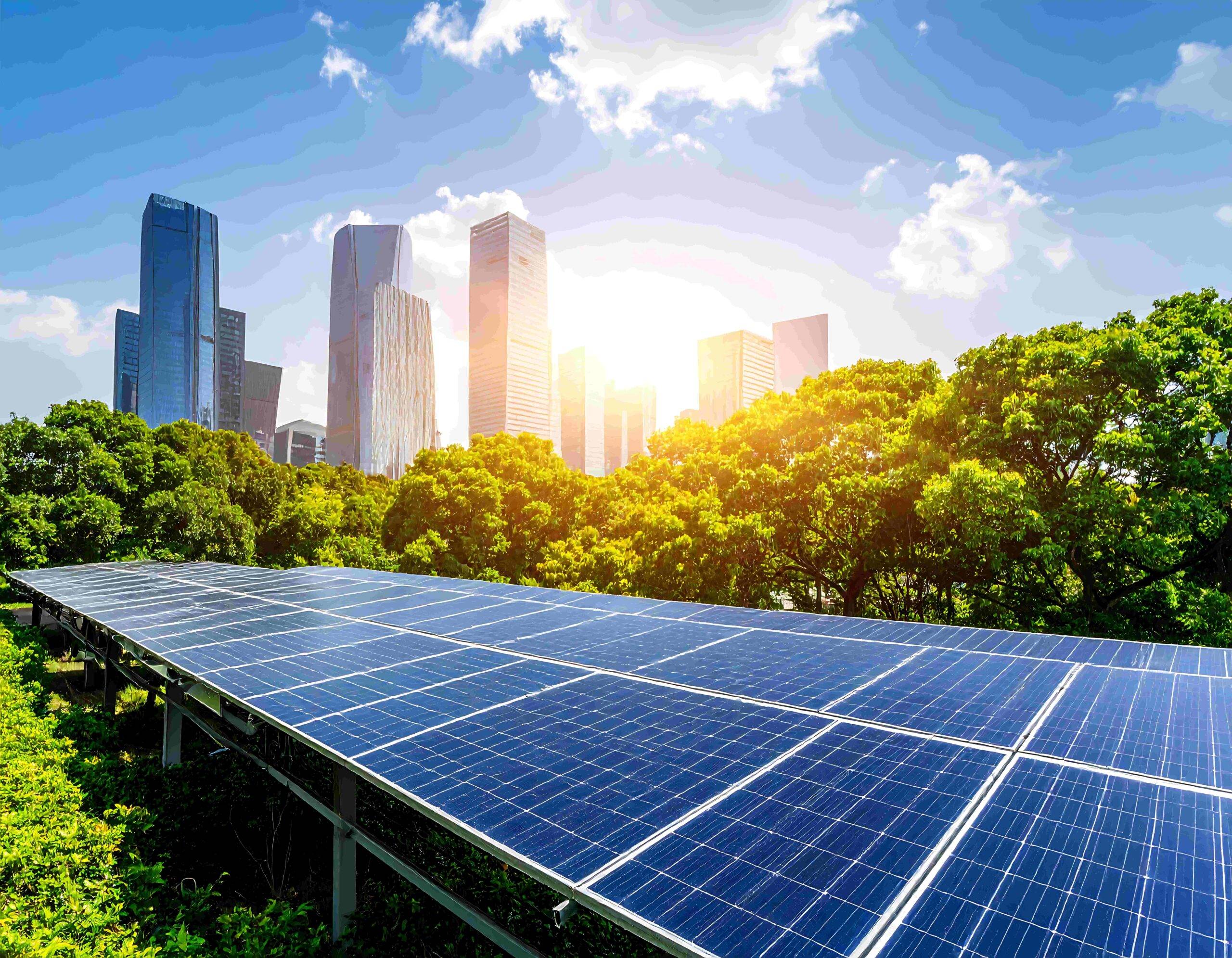 Stadtlandschaft mit Solarpaneelen