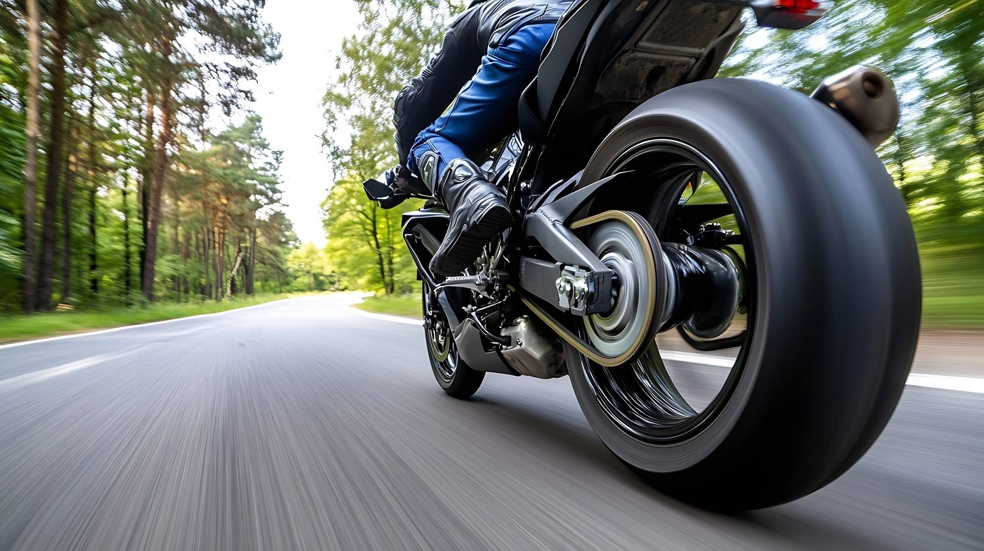 Motorradfahrer in Kurve aus der Rückansicht | Motorradbekleidung von Held
